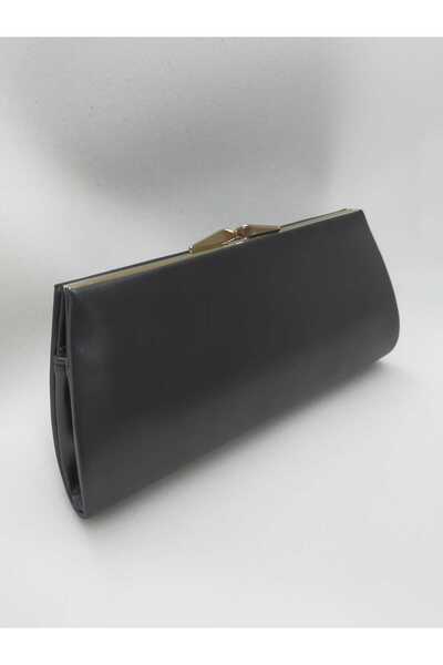 bsc Black Leather Faux Leather Nickel Accessory Evening Bag