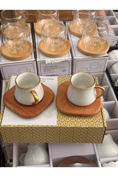 LeesHome 2-Piece Coffee Cup Set with Bamboo Coaster, Special Box (Gift)