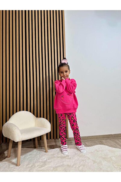 Magu Σετ παντελόνι με φούξια καρδιά από βαμβακερό φούτερ για κορίτσια με λεοπάρ στάμπα
