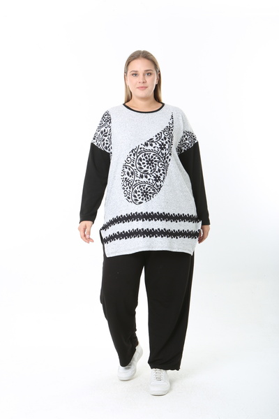 XL Modam Wool Viscose Patterned Lycra Women's Plus Size Tunic