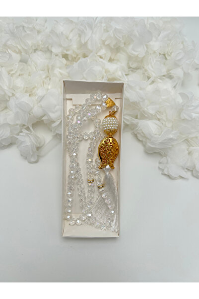 lenagiftworkshop BEYAZ Çeyizlik Hediyelik Kutulu Kristal Tesbih ( Hac - Umre ...