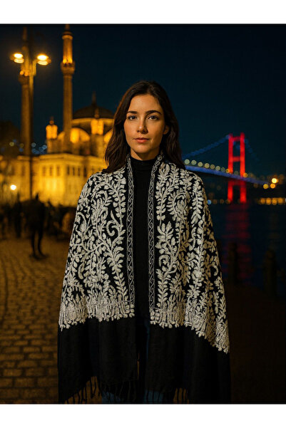 fiore fashion LUXURY DISCOVERY CREWEL SILK EMBROIDERED PASHMINA SHAL CASHMERE