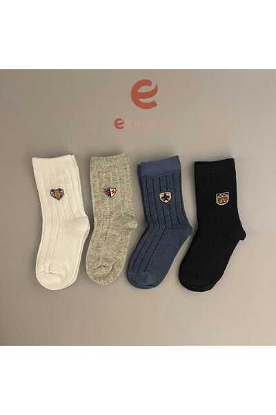 DRESSY LIFE 4'lü Erkek Çocuk Çorap Gökmen Desen Dikişsiz Mevsimlik Soket Çorap