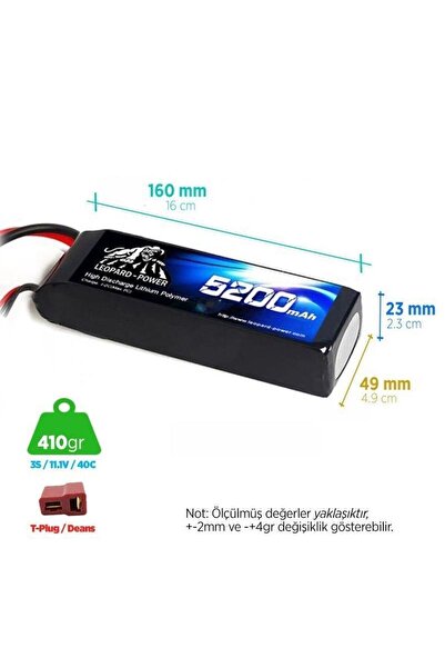 Leopard Power 5200 Mah 11. 1V 3s 40C Lityum Polimer Lipo Batarya Pil T Plug