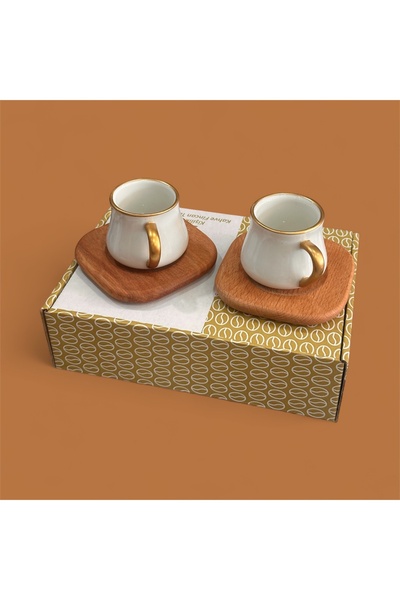 LeesHome 2-Piece Coffee Cup Set with Bamboo Coaster, Special Box (Gift)