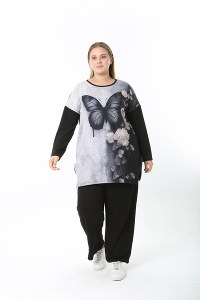 XL Modam Wool Viscose Patterned Lycra Women's Plus Size Tunic