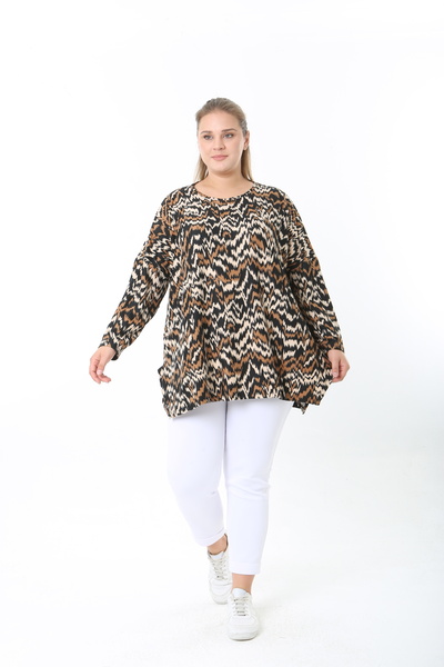 XL Modam Wool Viscose Patterned Lycra Women's Plus Size Tunic