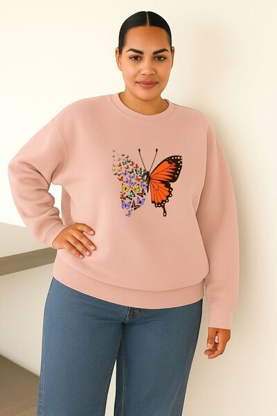 DM DOLCE MORE سترة رياضية كبيرة الحجم للجنسين مطبوعة بنقش الفراشة من القطن ال...