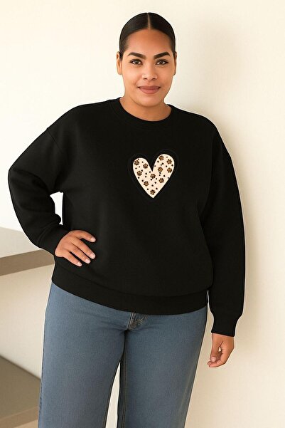 DM DOLCE MORE 3-нишка джърси суитшърт с принт на сърце, унисекс, овърсайз