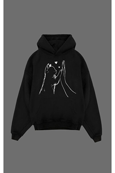 EVIus Μαύρο φούτερ με κουκούλα με στάμπα με τα πόδια της γάτας