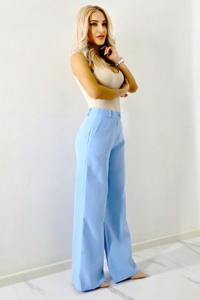 FashionForYou Pantaloni eleganți de damă AVIA, croială largă, cu buzunare, Albastru Baby Blue