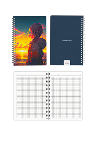 Notisyon A5 Spiralli Okul Defteri 120 Sayfa 4’lü Set, 2 Çizgili - 2 Kareli Defter, Notebook, Ders Programlı