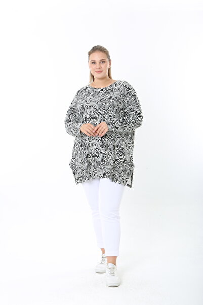 XL Modam Wool Viscose Patterned Lycra Women's Plus Size Tunic