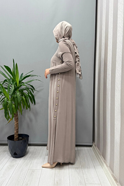 MISS DALIDA Yanları Düğmeli Cupro Elbise Mink T25Y-4052