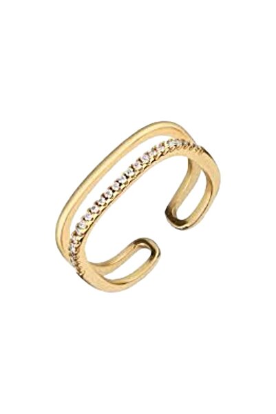 Sense of Atelier خاتم مزدوج مربع الشكل - ذهبي