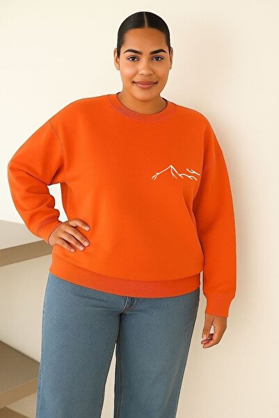 BENROMA 3 Yarn Combed Cotton Mountain Printed Large Size Unisex Sweatshirt