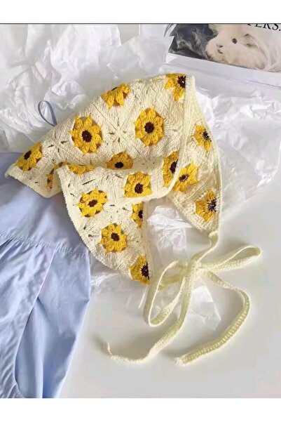 REBORN DESIGN Bohemian Knitted Sunflower Figured Cotton Bandana Scarf