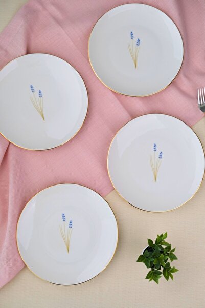 tabakevi Tabak Evi Porcelain Natura Lavender Gold Gilded Cake Plate 20,50cm Set of 4