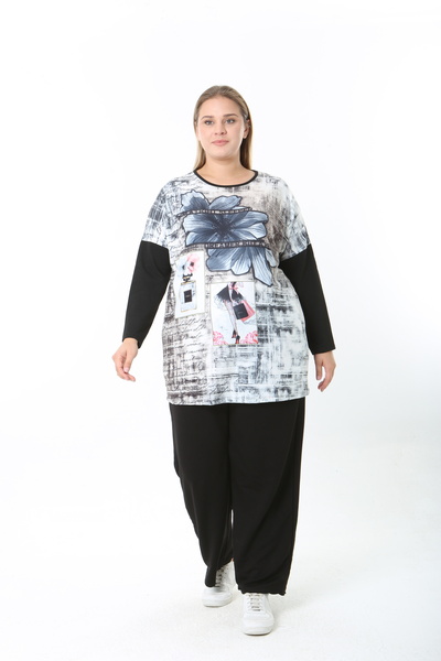 XL Modam Wool Viscose Patterned Lycra Women's Plus Size Tunic