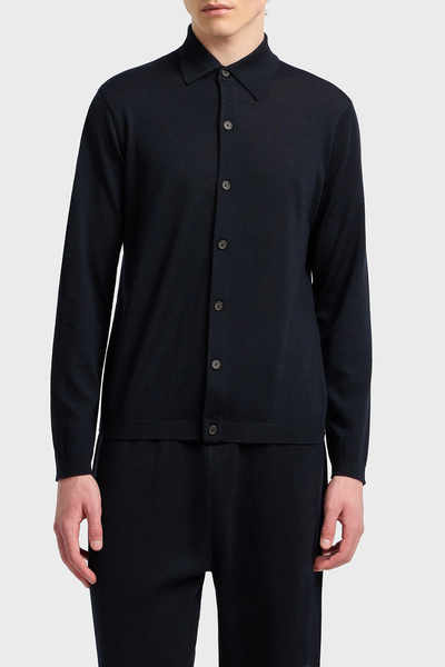 Emporio Armani 100% Wool Regular Fit Shirt Collar Cardigan Men's Cardigan Em001959 Af14114 Ub118