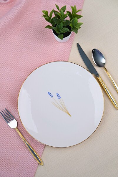 tabakevi Tabak Evi Porcelain Natura Lavender Gold Gilded Cake Plate 20.50cm Single