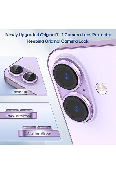 Lopard iPhone 17/16/16 Plus Kamera Koruyucu Gece Çekim Destekli Premium Safir Lens Koruma Parlak Temperli C