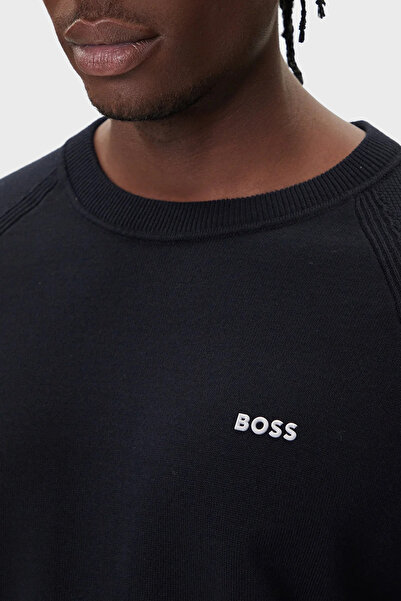 BOSS Pamuk Karışımlı Regular Fit Bisiklet Yaka Logolu Kazak Erkek KAZAK 50541938 402