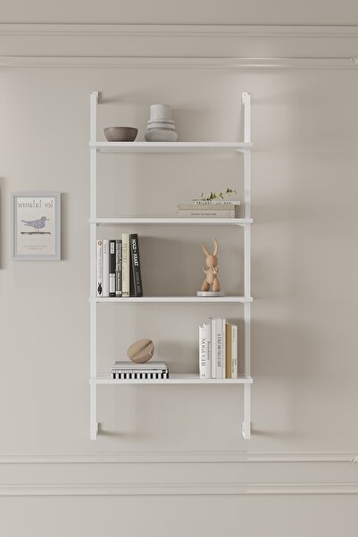 Euromob 60x20 cm Beyaz Metal 4 Raflı Duvar Rafı | Kitaplık & Mutfak Banyo Organizer