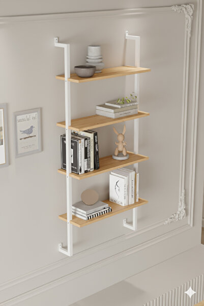 Euromob 40x20 cm Beyaz Metal 4 Raflı Duvar Rafı | Kitaplık & Mutfak Banyo Organizer
