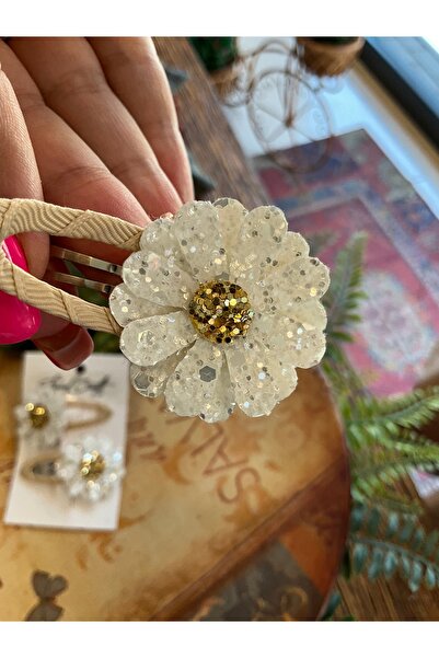Glitter White Daisy 2 Piece Snap Fastener Buckle