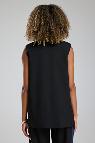 tw3 Women's Denim Garnished Lace Print Detailed Blazer Vest