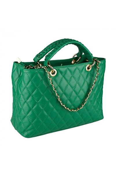 AZZURA Natalia Bag, 100% Green Leather with Quilted Design