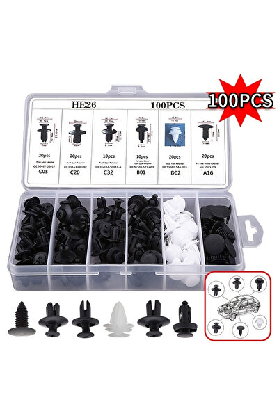 OEM Set de cleme auto universale, 100 de piese, 6 dimensiuni, pentru panouri ...