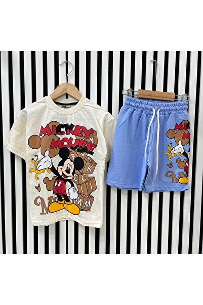 UESKİDS Boys' Mickey Patterned Shorts Suit