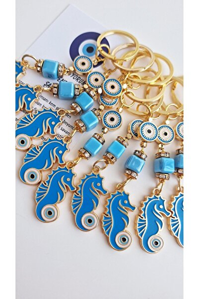 Svc Aksesuar Gift Evil Eye Beaded Lucky Denzi Keychain - Blue 10.5 cm