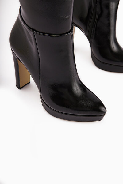 Limoya Ariya Siyah Platform Topuklu Fermuarlı Kadın Çizme