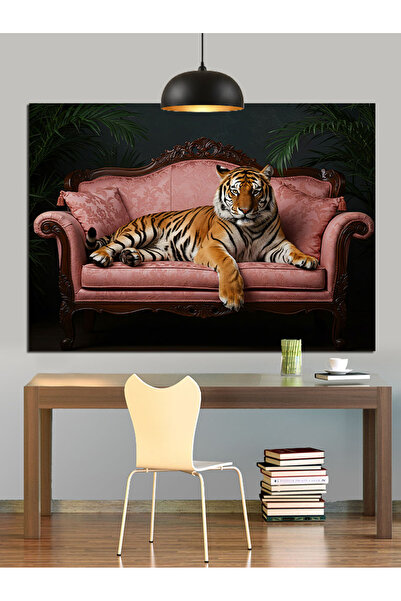 Artmeg Koltuk Üzerinde Yatan Kaplan Dekoratif Kanvas - Mdf Ahşap Tablo
