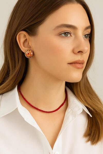 New Obsessions Kırmızı Kolye Küpe Set