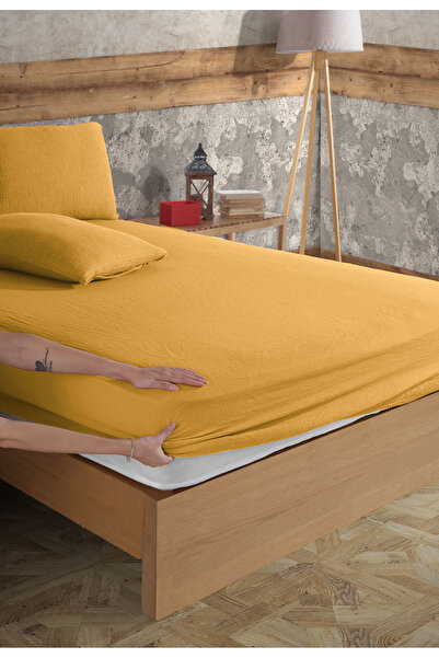 destinyhometex 100% Cotton 2-Layer Muslin Fitted Sheet and 2 Pillowcases / Single - Double - King Size