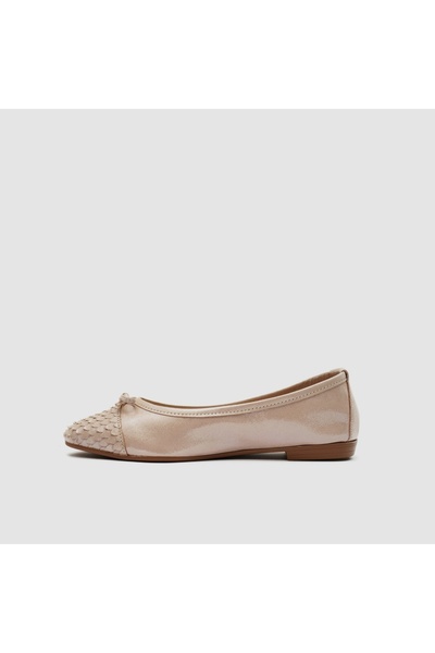 TOGO Pudra Simli Hakiki Deri Kadın Babet Ayakkabı [060268]