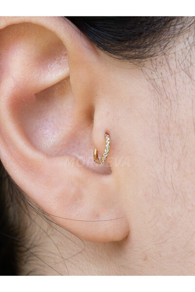 MORNEVA Cerrahi Çelik Tam Tur Taşlı Halka Forward Helix Rook Tragus Piercingi 6mm (1 Adet)