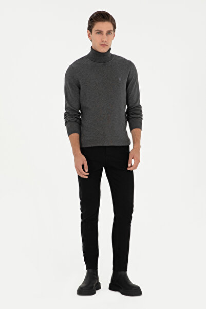 U.S. Polo Assn. Men's Gray Sweater with High Collar and Embroidered Logo