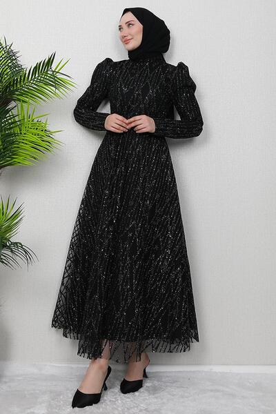 GİYZAMİLA Elisa Tesettür Abiye Siyah