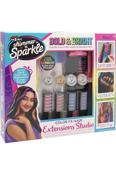 CrazArt Shimmer 'n Sparkle Color FX Hair Extension Studio: Bold & Bright Color & Glitter Hair Extension Set