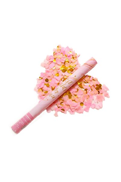 Flippy Best Wishes Confetti Cannon - Hearts & Gold Sequins, 60 x 5 cm, Pink/Gold