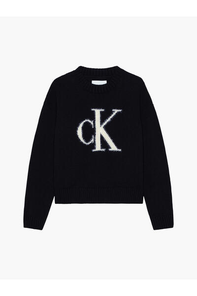 Calvin Klein FLUFFY MONOGRAM SWEA Kadın Siyah Kazak