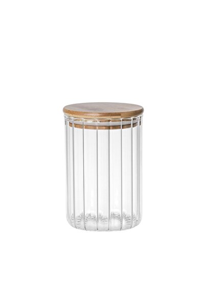 Denia Home |   Borrelia |   Set of 6 Bamboo Lid Striped Spice Jars 850 Ml.