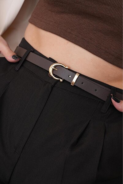 MODAM HİFA 2'Cm Gold Buckle Basic Women's Belt Dress Belt Trouser Belt Classic Belt Jeans Belt Waist Belt