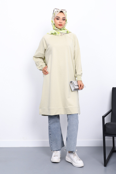 İmajButik Pastel Green Modal Tunic with Slits on the Sides