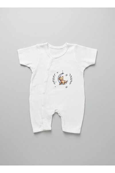 Tuğba Kuğu Jacquard Romper Bodysuit - for Baby - Bear Sleeping on the Moon